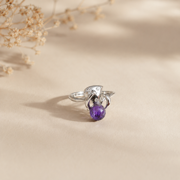 Amethyst Floral Swirl Ring