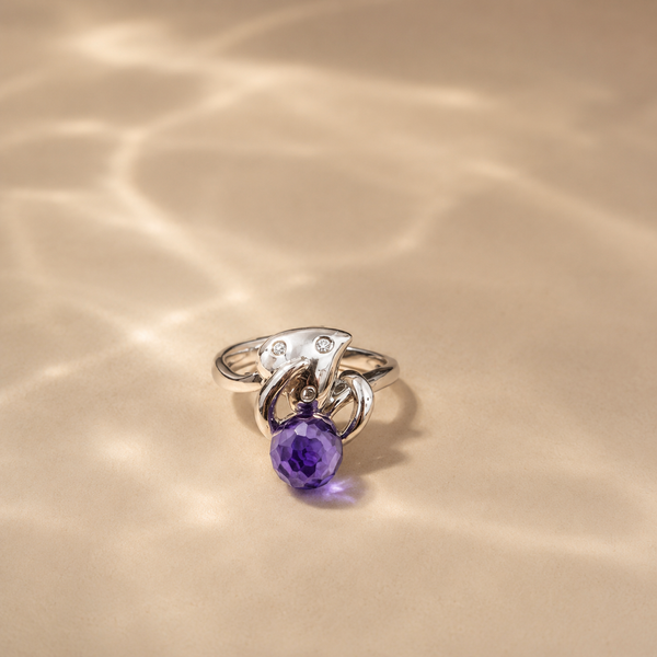 Amethyst Floral Swirl Ring