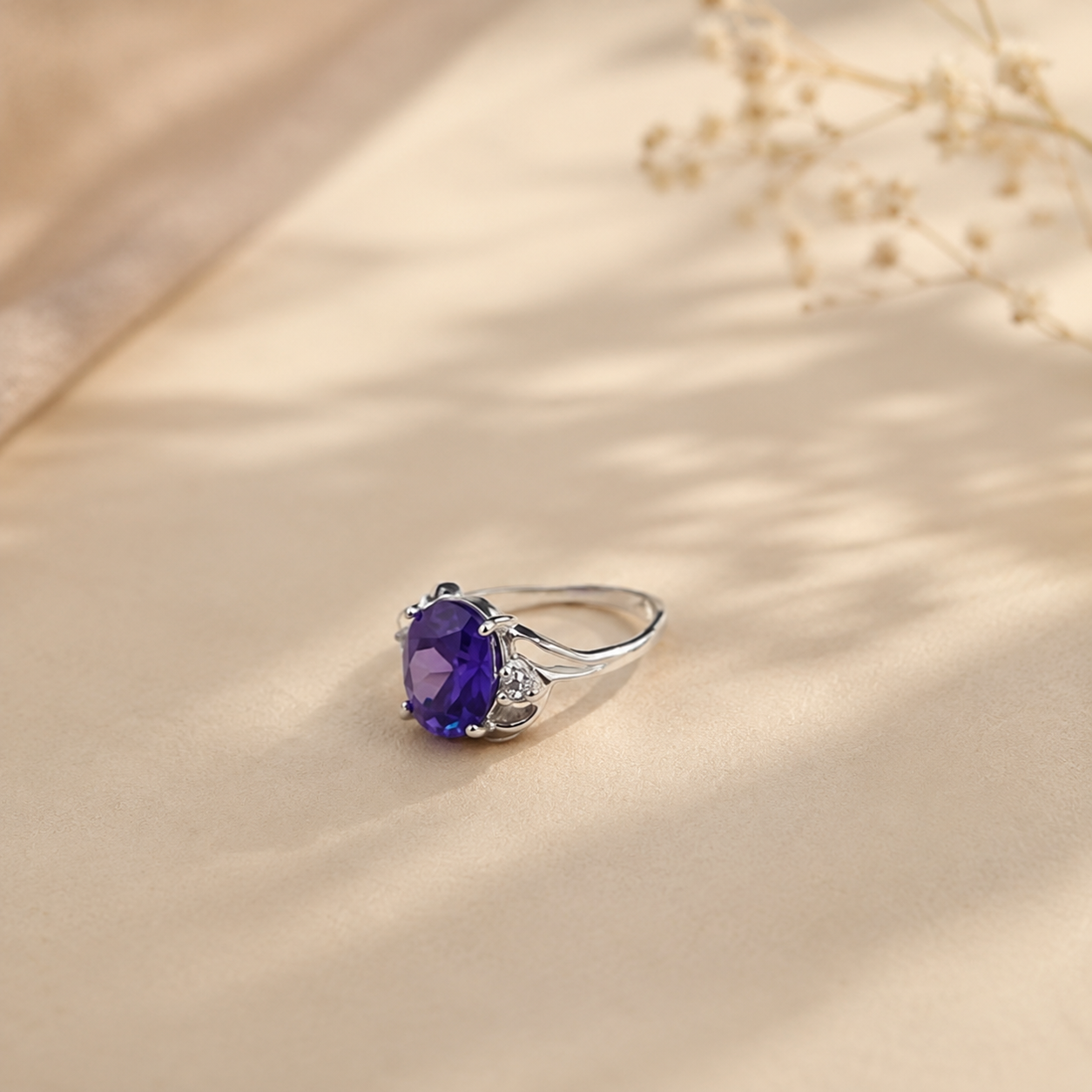 Classic Round Amethyst Solitaire Ring