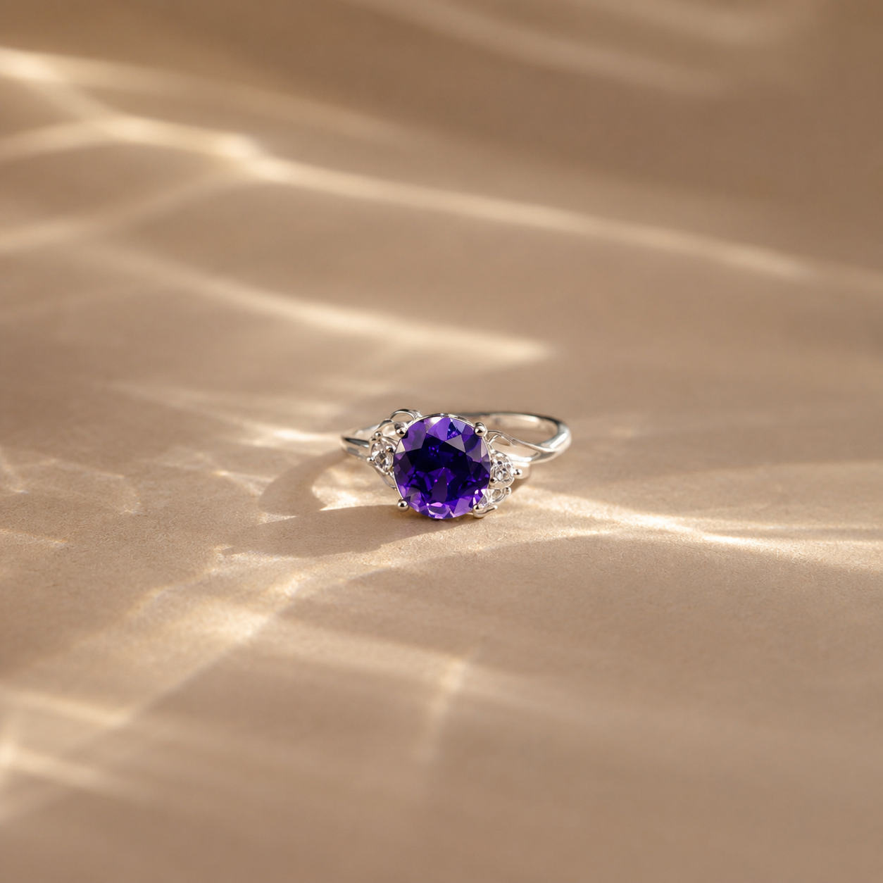 Classic Round Amethyst Solitaire Ring