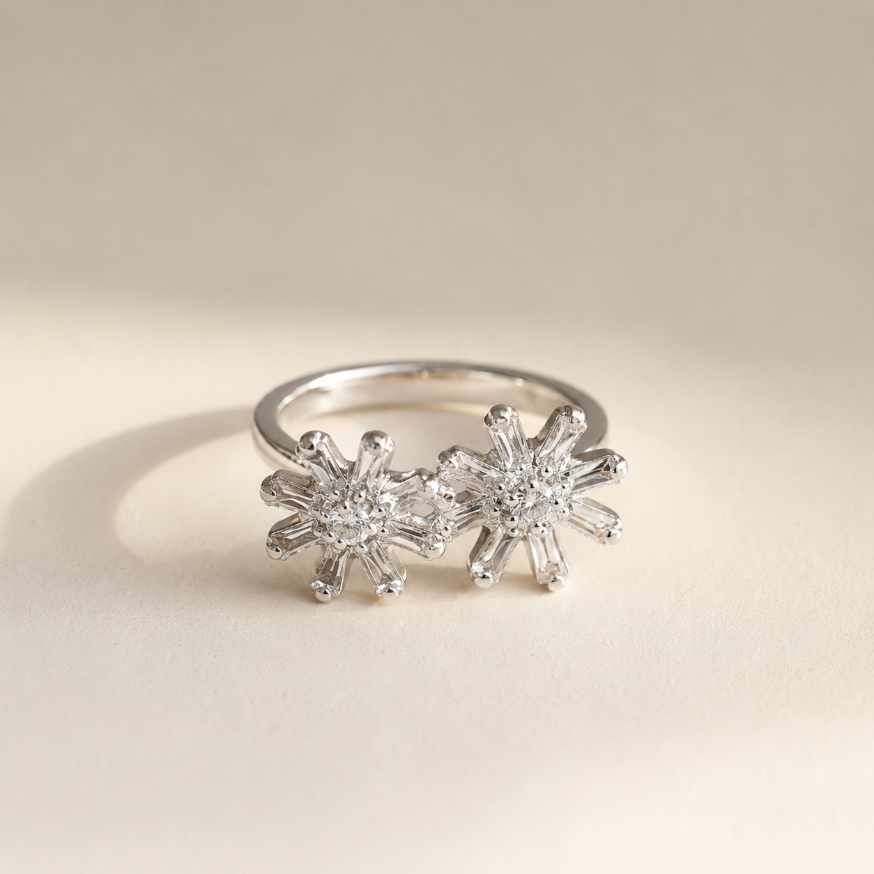 Double Floral CZ Statement Ring
