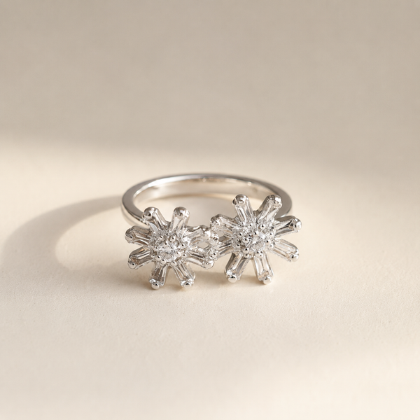 Double Floral CZ Statement Ring