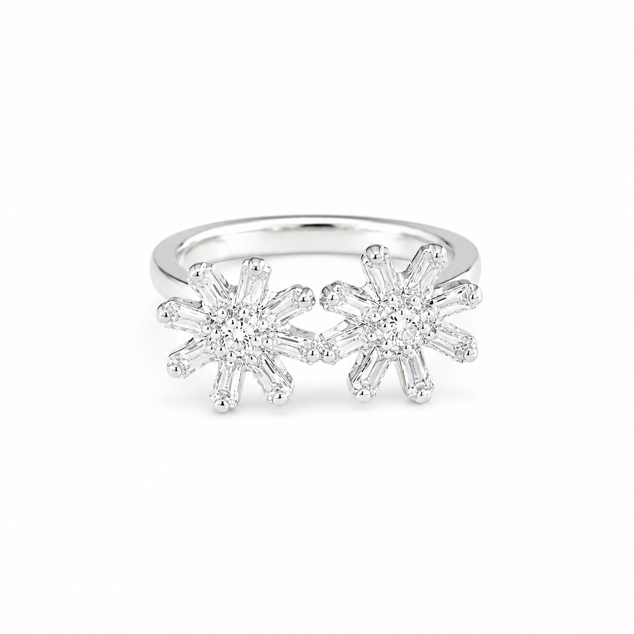 Double Floral CZ Statement Ring