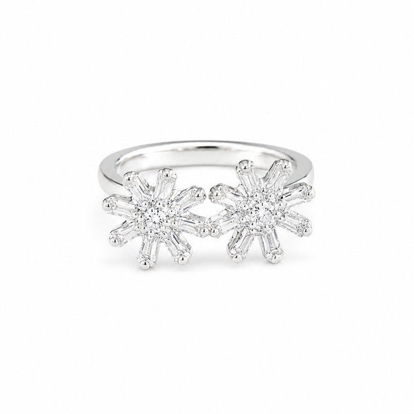 Double Floral CZ Statement Ring