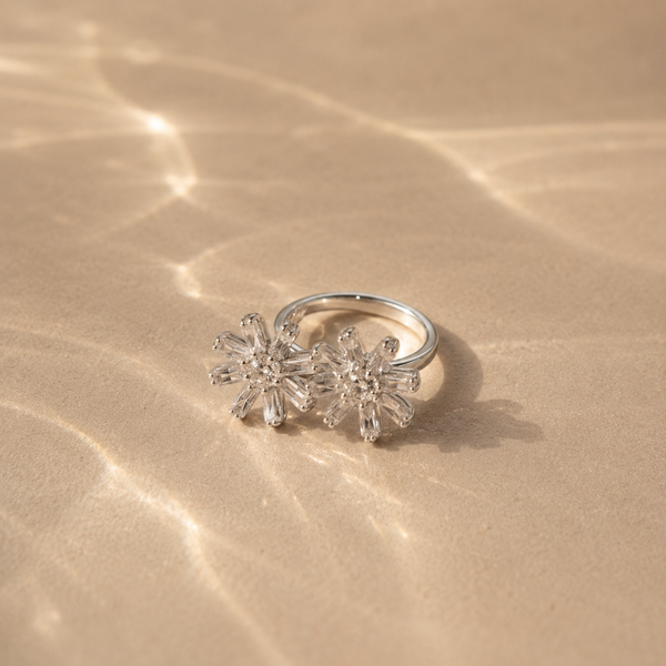 Double Floral CZ Statement Ring