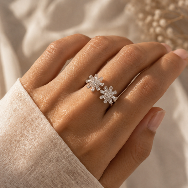 Double Floral CZ Statement Ring