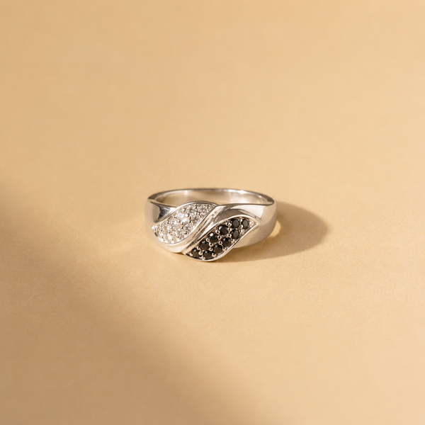 Black Onyx & White CZ Wave Ring