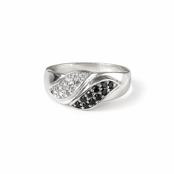 Black Onyx & White CZ Wave Ring