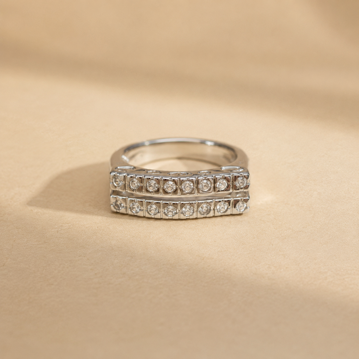 Double Row White CZ Band Ring