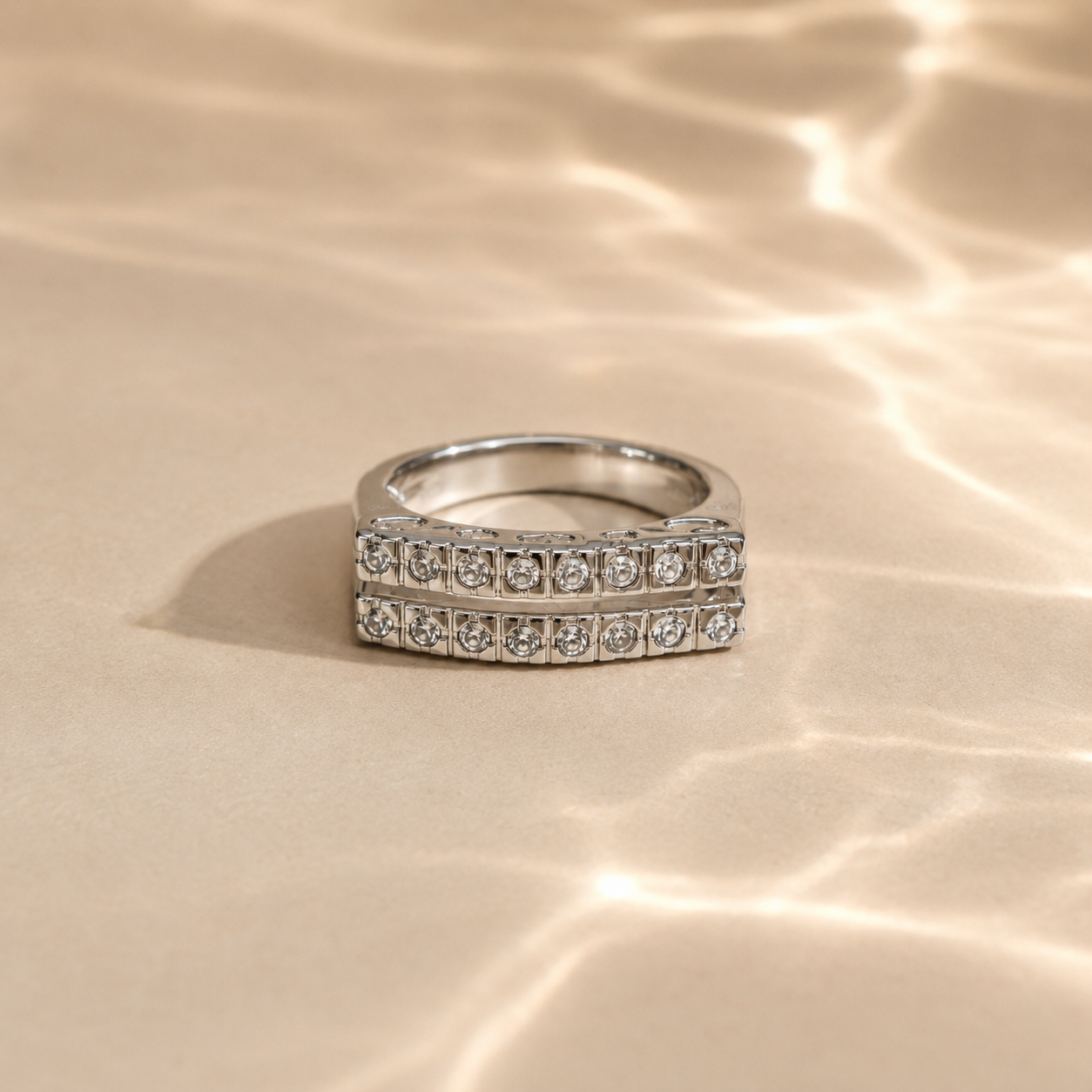 Double Row White CZ Band Ring