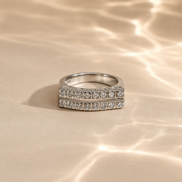 Double Row White CZ Band Ring