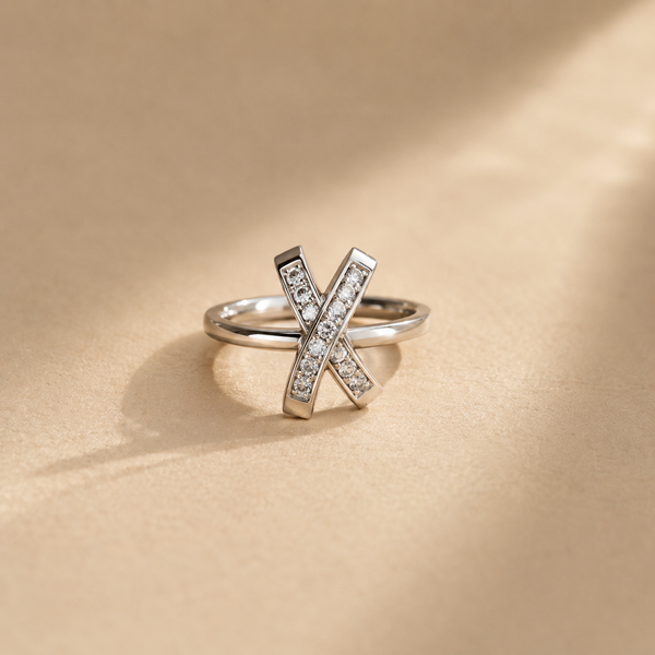 Cross Bar White CZ Ring