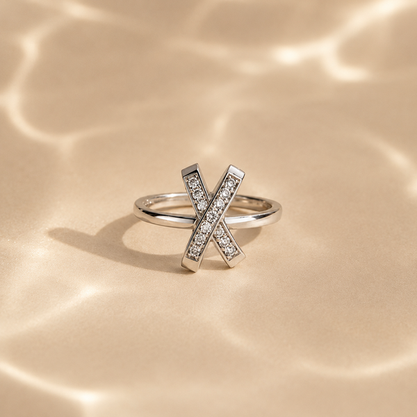 Cross Bar White CZ Ring