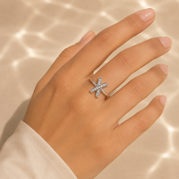 Cross Bar White CZ Ring