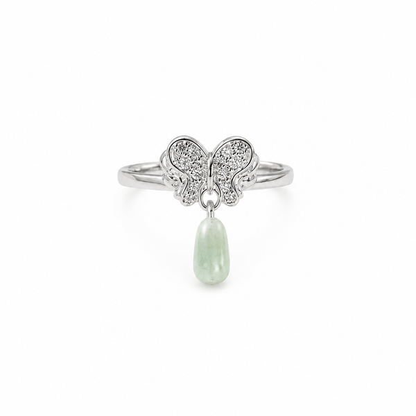 Green Jade Butterfly Dangle Ring