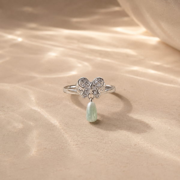 Green Jade Butterfly Dangle Ring