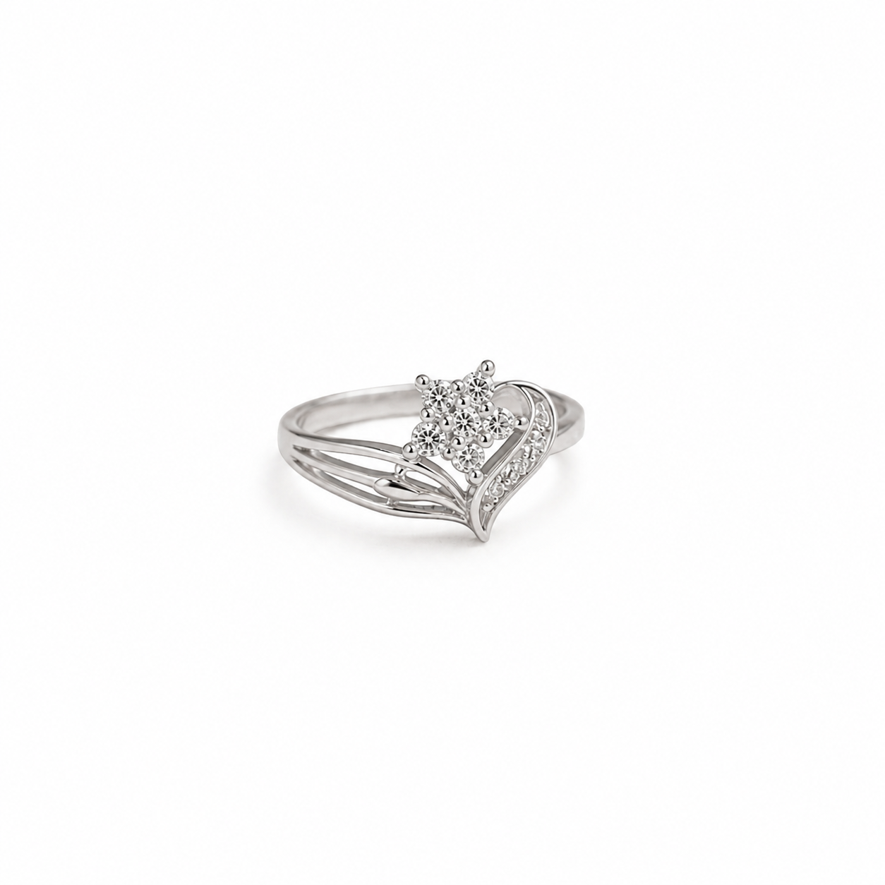 Floral Heart CZ Ring