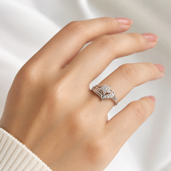 Floral Heart CZ Ring
