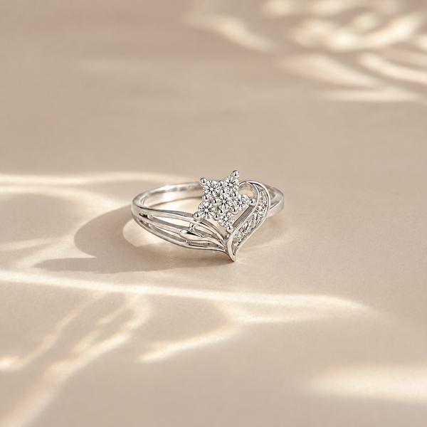 Floral Heart CZ Ring