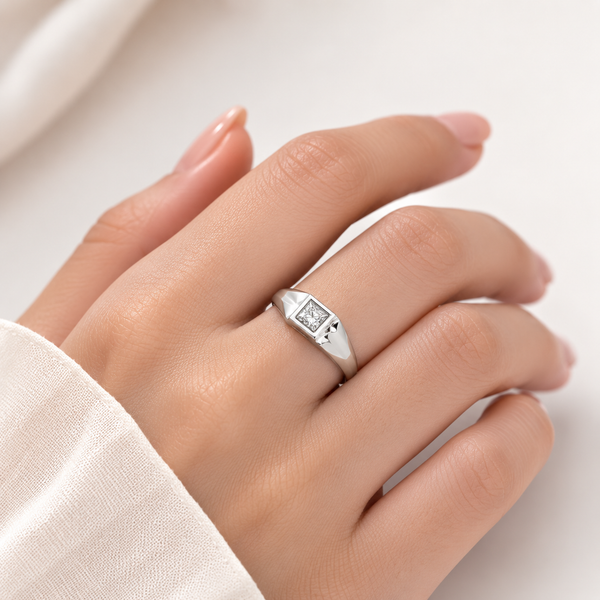 Minimal Square Solitaire Signet Ring