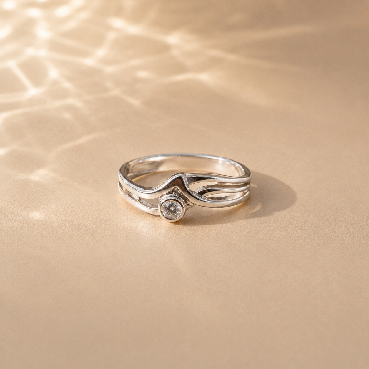 Minimal Bezel Solitaire Wave Ring