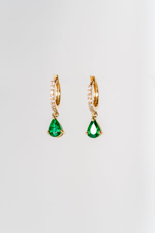 18K Emerald Diamond Pear Drop Huggie