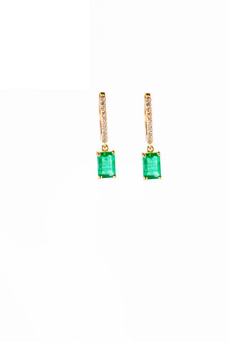 18K Emerald Diamond Octagon Drop Huggie