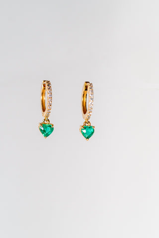 18k Emerald Diamond Heart Drop Huggie