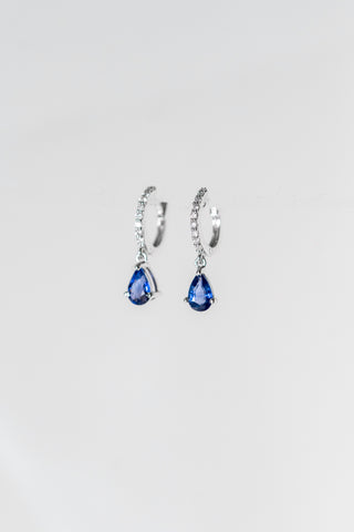 18K Blue Sapphire Diamond Pear Drop Huggie