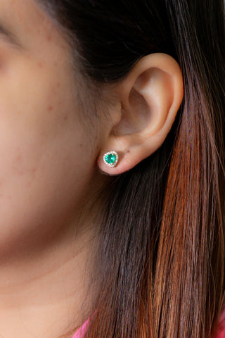 14K Emerald Diamond Heart Studs