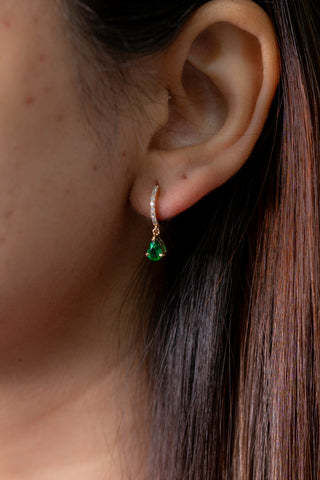 18K Emerald Diamond Pear Drop Huggie