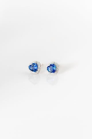 18K Blue Sapphire Diamond Heart Studs