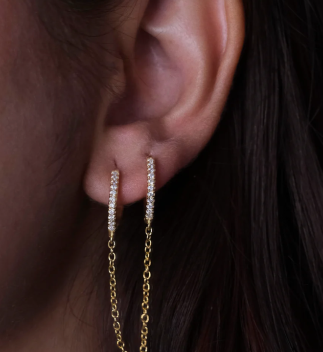 Diamond Hoop Chained Earrings