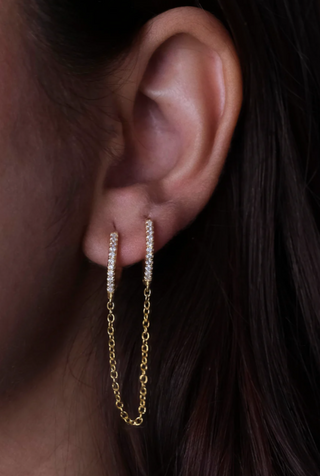 Diamond Hoop Chained Earrings