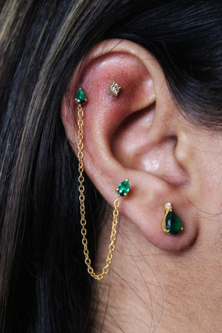 Emerald Drop Ear Chain