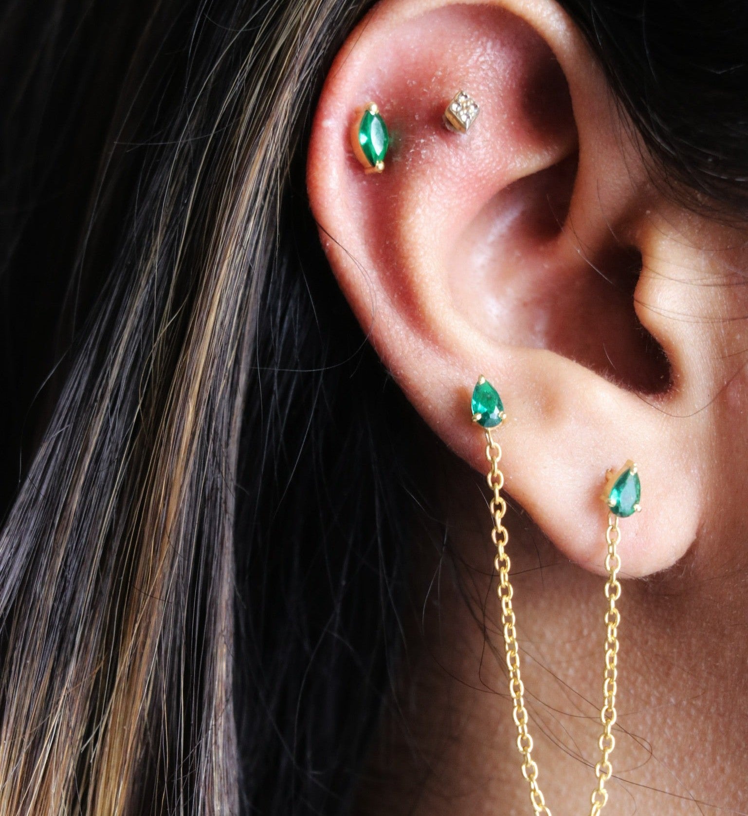 Emerald Drop Ear Chain