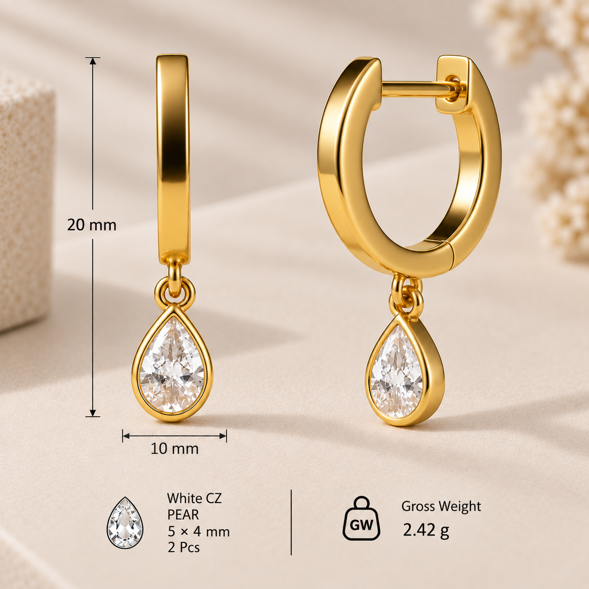 Bezel Diamond Pear Drop Huggie