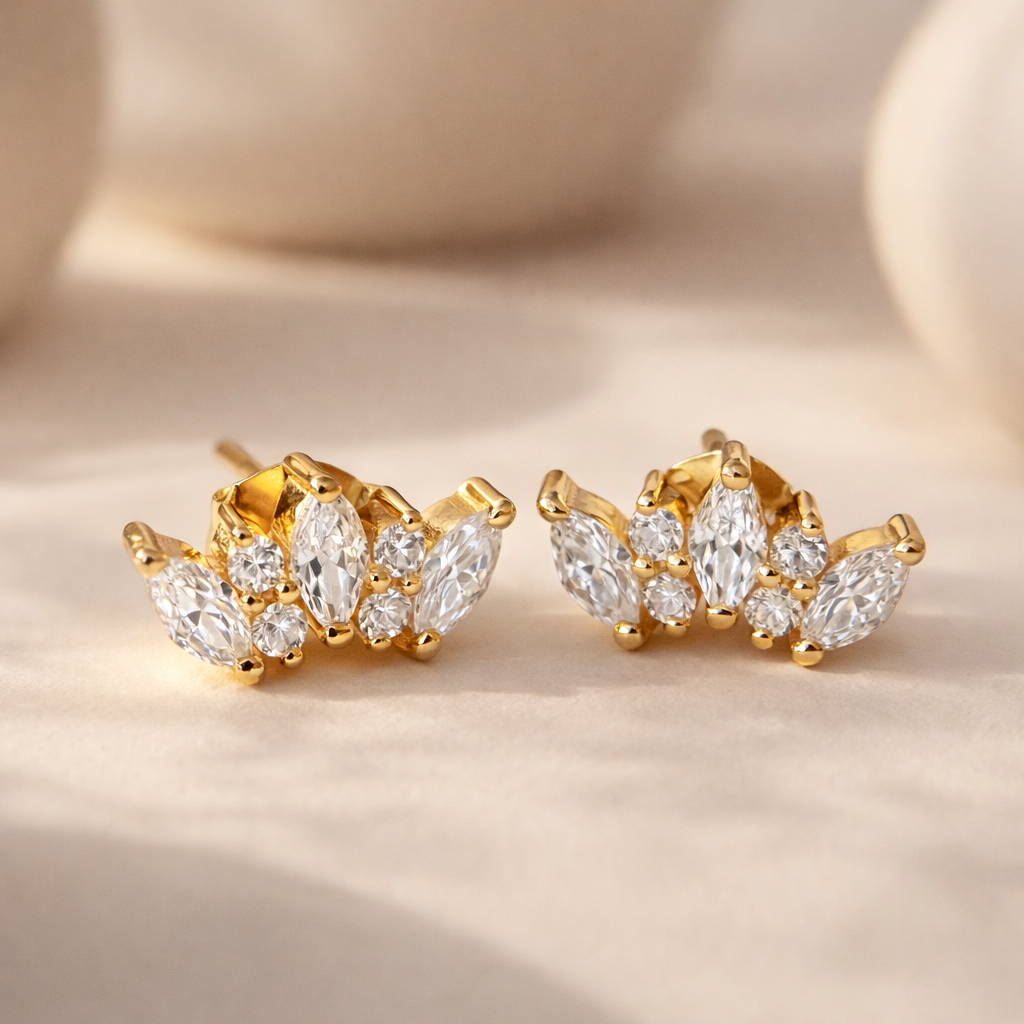 Tri Diamond Marquise Studs