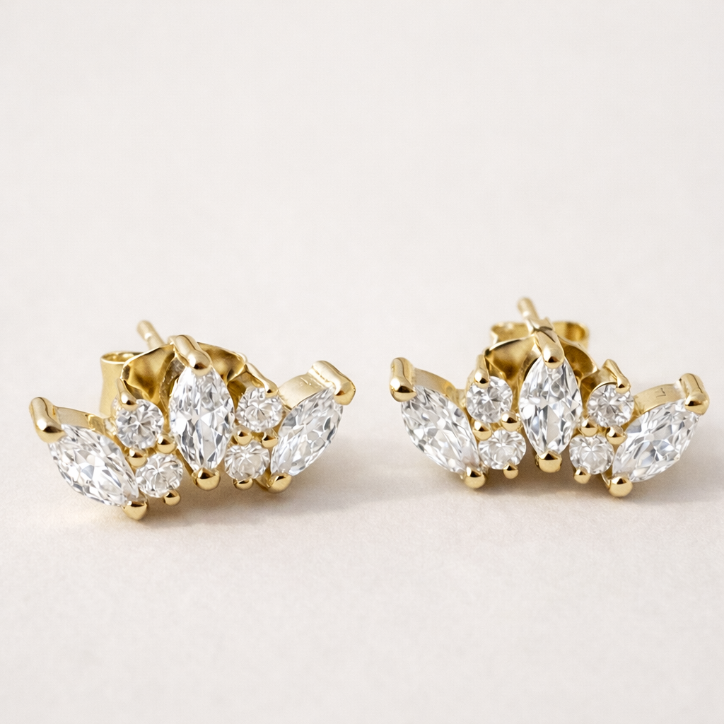 Tri Diamond Marquise Studs