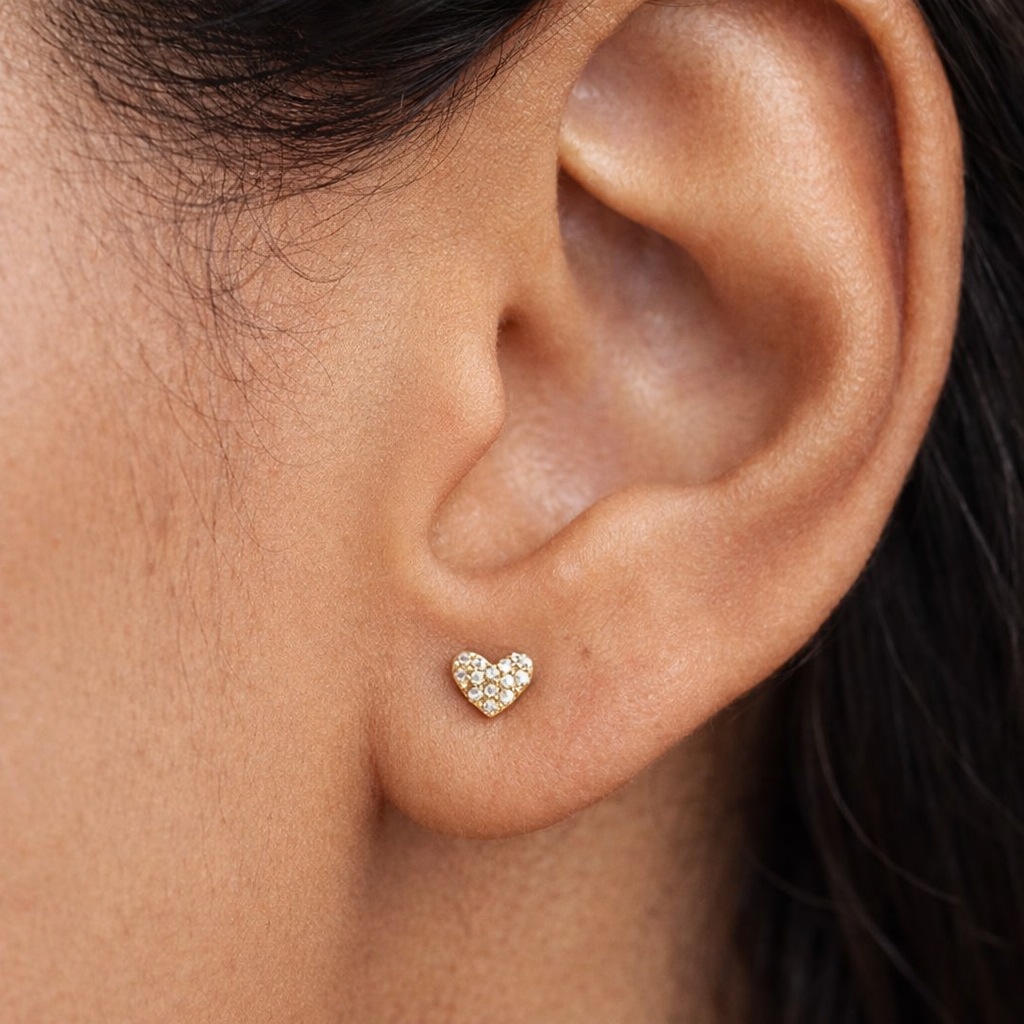 Pave Diamond Heart Studs