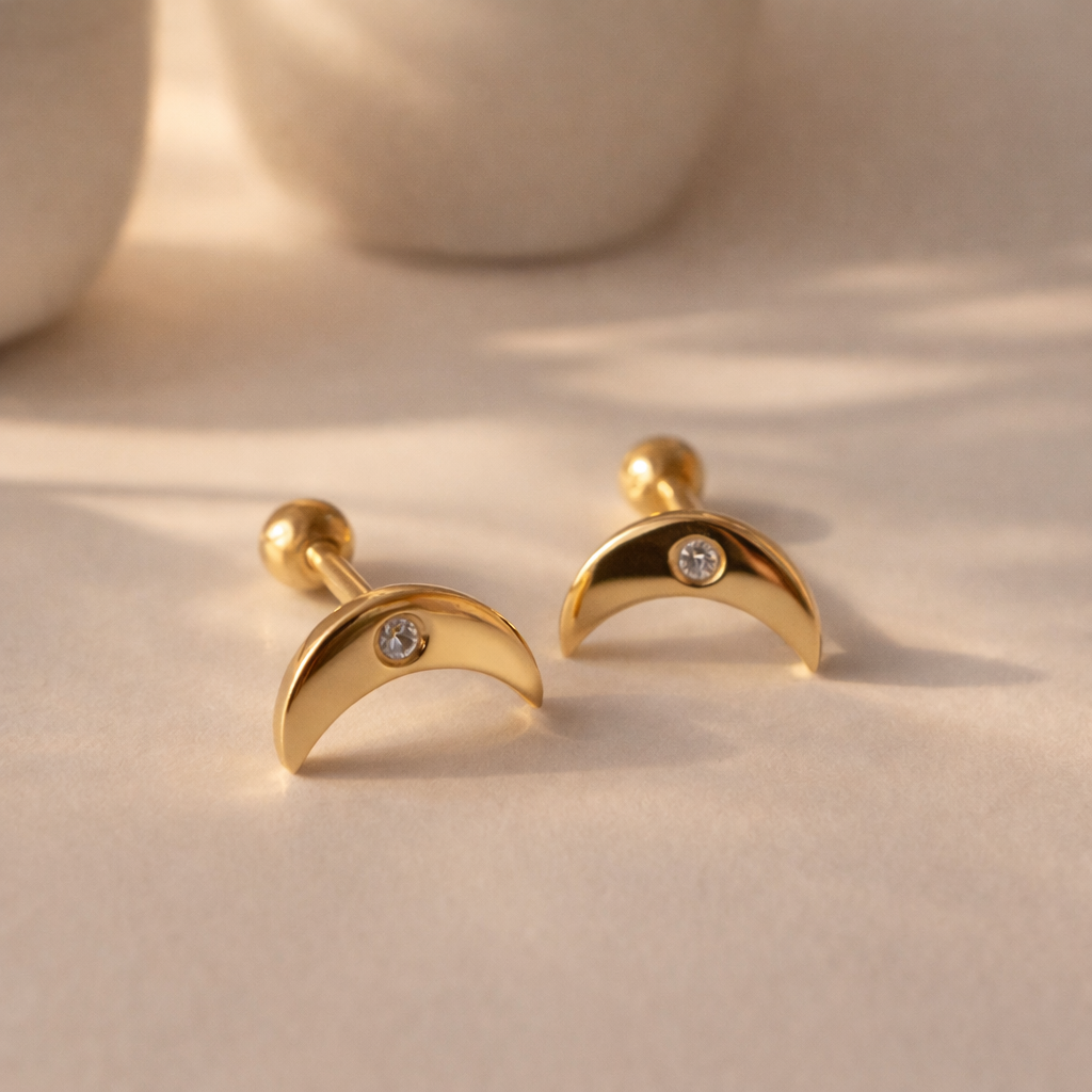 Single Diamond Moon Studs