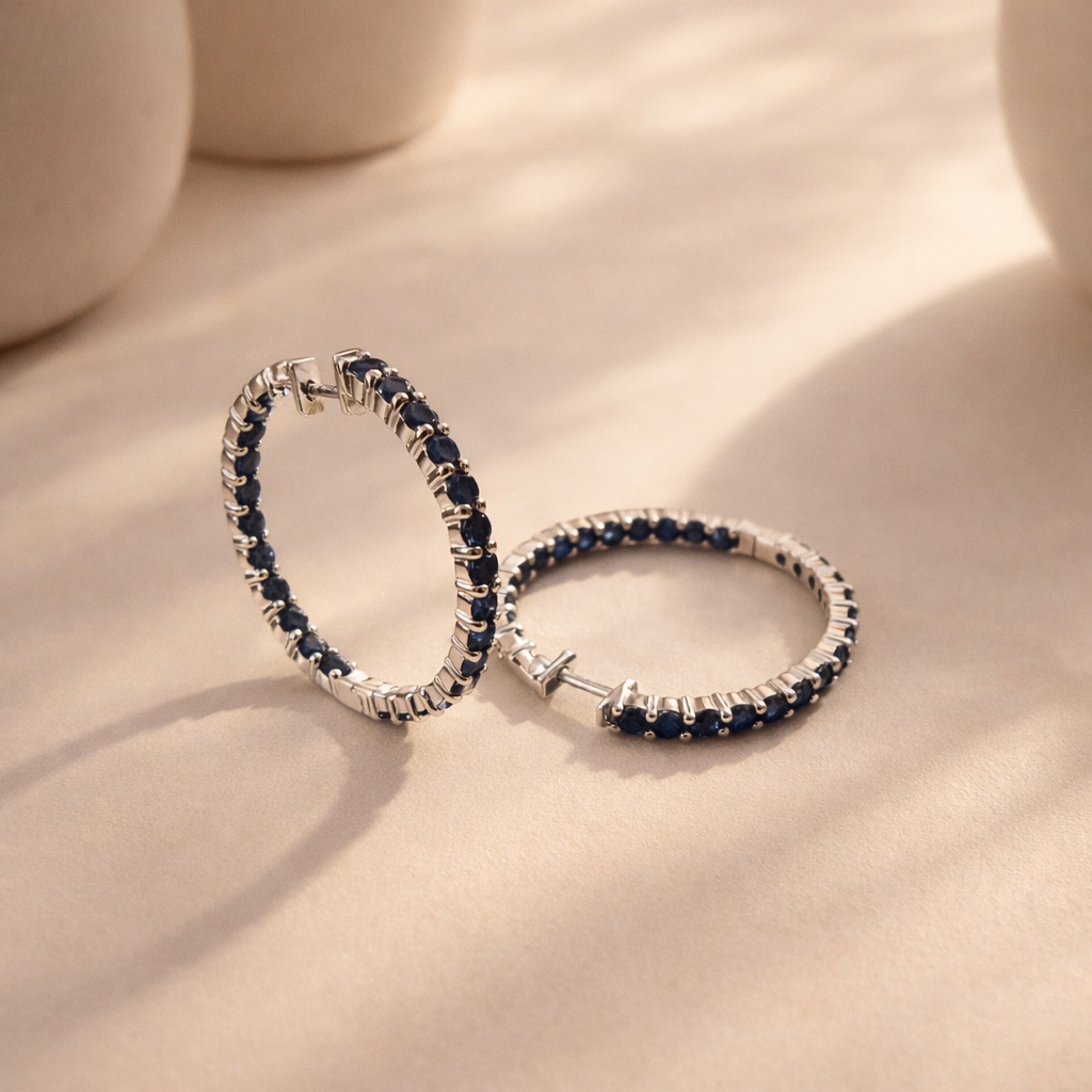 Midnight Sapphire Hoops