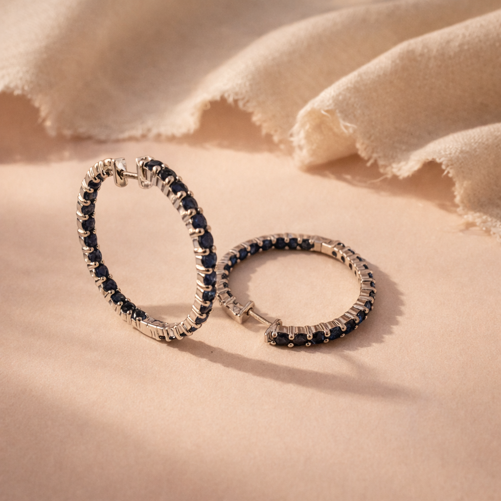 Midnight Sapphire Hoops
