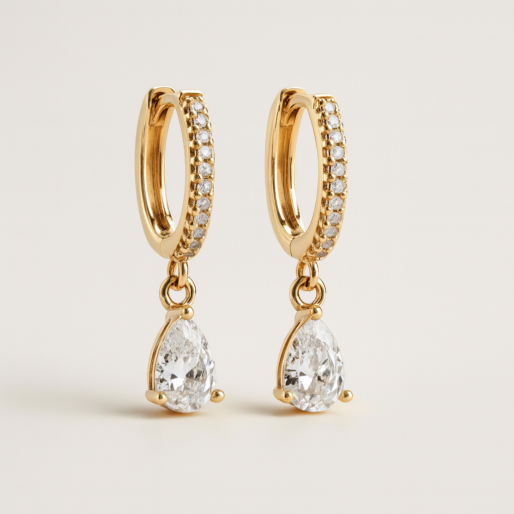 Diamond Pear Drop Huggie