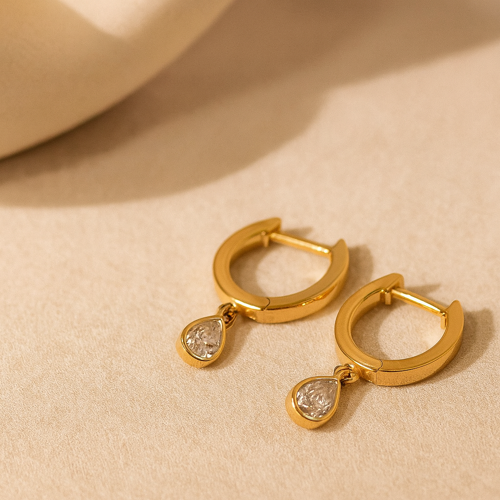Bezel Diamond Pear Drop Huggie