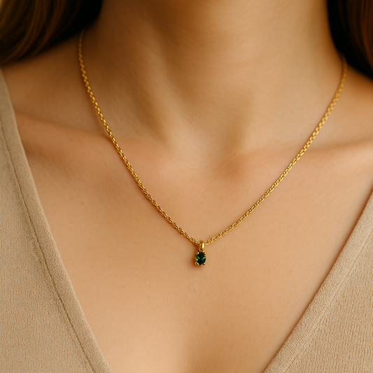 14k Solitaire Emerald Necklace