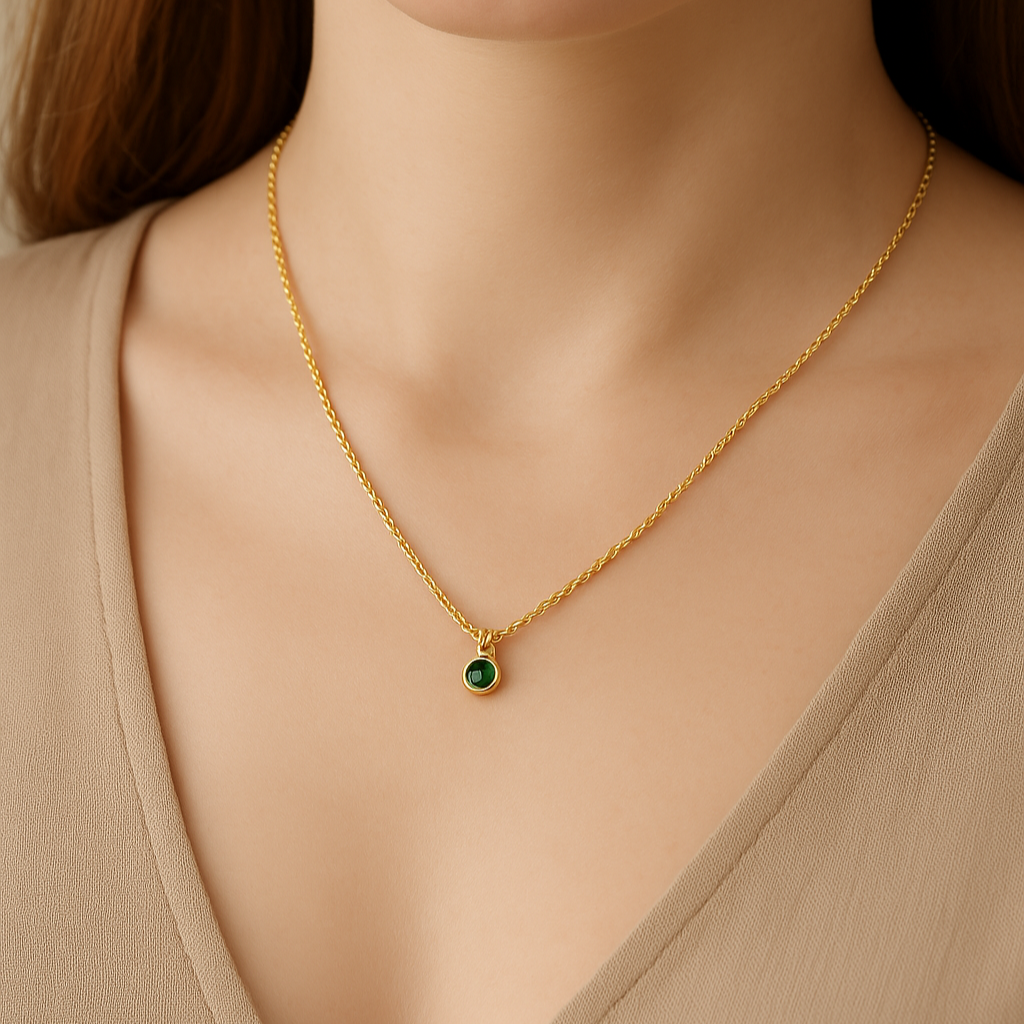14k Bezel Set Emerald Necklace