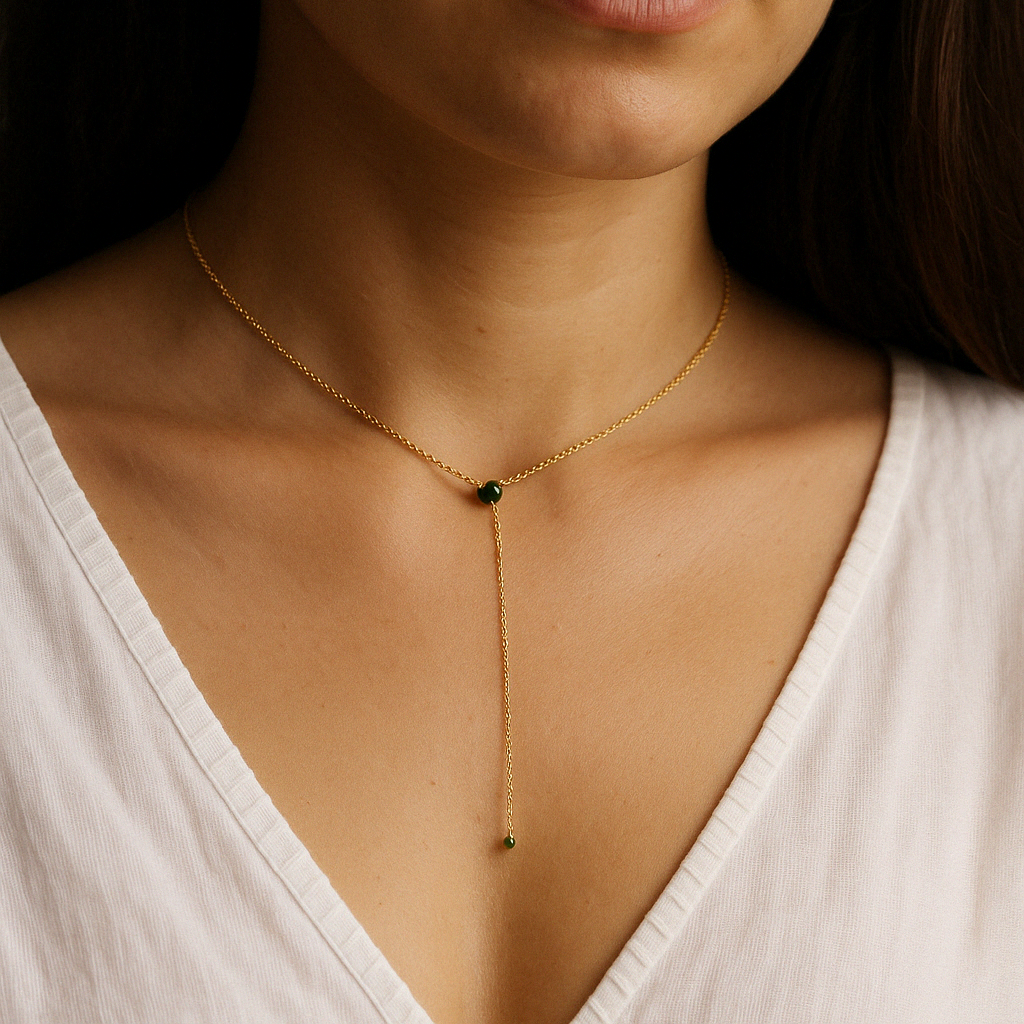 Emerald Drop Lariat Necklace