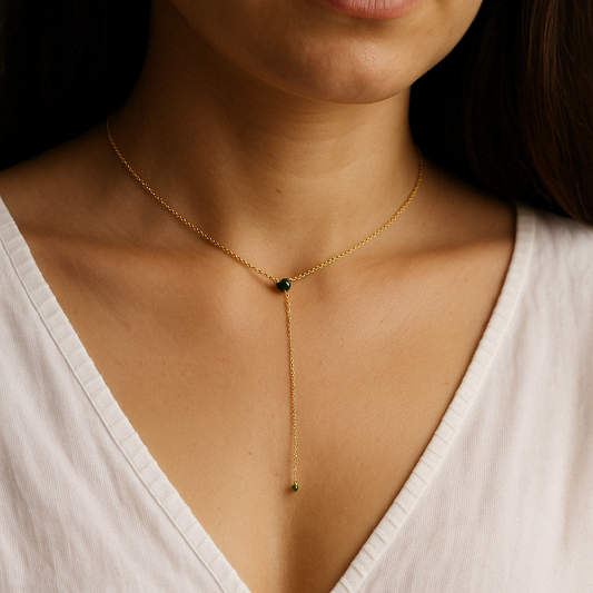 Emerald Drop Lariat Necklace