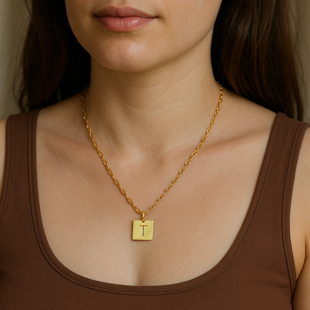 Engraved Square Bar Necklace